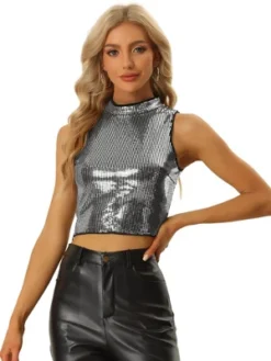 Allegra K Sequin Top For Women's Sleeveless Party Metallic Sparkly Top -Avenue Clothing Shop GUEST 004237ea d388 4329 98b7 6d6b2027a626