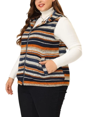 Agnes Orinda Plus Size Jacket For Women Pullover Zip Up Stripe Printed Sleeveless Knit Boho Vest Hoodie 7 Agnes Orinda Plus Size Jacket For Women Pullover Zip Up Stripe Printed Sleeveless Knit Boho Vest Hoodie - Image 5