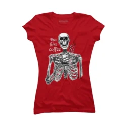 Junior's Design By Humans Halloween Skeleton Drinking Coffee. But First Coffee By MelazergDesign T-Shirt -Avenue Clothing Shop GUEST 06a01a7a 2358 40a5 b96f 1d762c2cc737