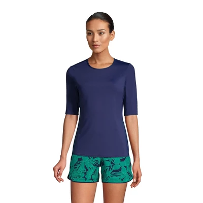 Lands' End Women's Crew Neck Elbow Sleeve Rash Guard UPF 50 Sun Protection Modest Swim Tee 4 Lands' End Women's Crew Neck Elbow Sleeve Rash Guard UPF 50 Sun Protection Modest Swim Tee - Image 2