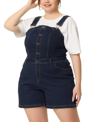 Agnes Orinda Women's Plus Size Denim Shortall Button Jeans Short 3 Agnes Orinda Women's Plus Size Denim Shortall Button Jeans Short