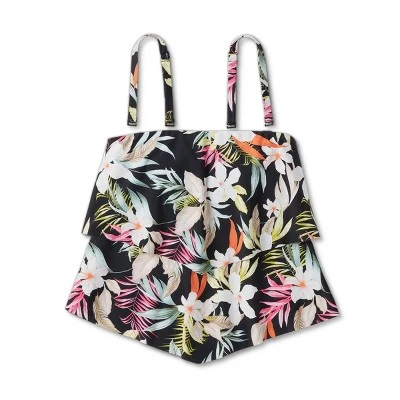 Women's Tropical Print Tiered Bandeau Tankini Top - Kona Sol™ Black 6 Women's Tropical Print Tiered Bandeau Tankini Top - Kona Sol™ Black - Image 4