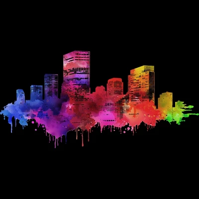 Junior's Design By Humans Color Drip City Buildings By Hkartist T-Shirt 3 Junior's Design By Humans Color Drip City Buildings By Hkartist T-Shirt