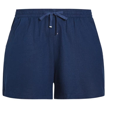 Women's Plus Size Linen Blend Short - Navy | EVANS 4 Women's Plus Size Linen Blend Short - Navy | EVANS - Image 2