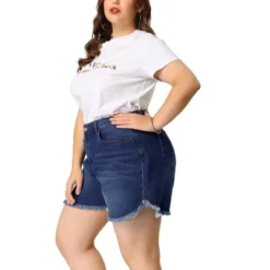 Agnes Orinda Women's Plus Size Denim Shorts Ripped Stretched Distressed Jean Shorts