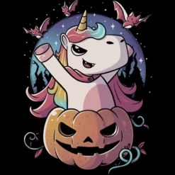 Junior's Design By Humans Spooky Unicorn Funny Cute Magic Halloween By EduEly T-Shirt