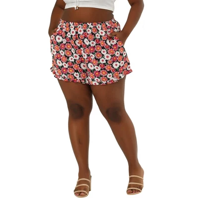 Agnes Orinda Women's Plus Summer Floral Elastic Waist Casual Shorts 4 Agnes Orinda Women's Plus Summer Floral Elastic Waist Casual Shorts - Image 2