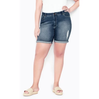 Women's Plus Size Giana Ripped Short - Mid Wash | AVENUE 5 Women's Plus Size Giana Ripped Short - Mid Wash | AVENUE - Image 3