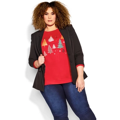 Women's Plus Size Multi Tree Sweat Top - Red | AVENUE 3 Women's Plus Size Multi Tree Sweat Top - Red | AVENUE