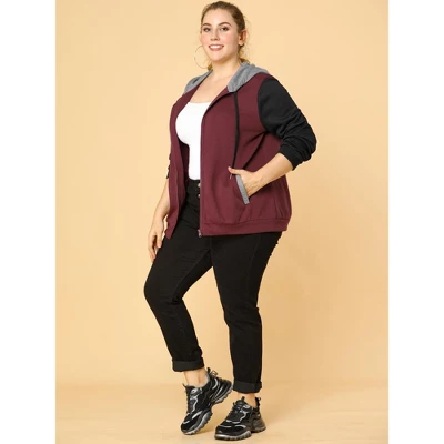 Agnes Orinda Women's Plus Size Casual Hood Color Block Zip Up Hoodie Jacket With Pocket 3 Agnes Orinda Women's Plus Size Casual Hood Color Block Zip Up Hoodie Jacket With Pocket
