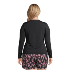 Lands' End Women's Crew Neck Long Sleeve Rash Guard UPF 50 Sun Protection Modest Swim Tee