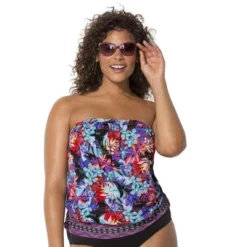 Swimsuits For All Women’s Plus Size Bandeau Blouson Tankini Top