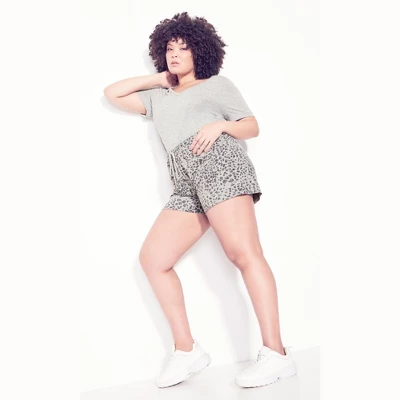 Women's Plus Size Raw Edge Print Short - Gray Animal | ZIM & ZOE 5 Women's Plus Size Raw Edge Print Short - Gray Animal | ZIM & ZOE - Image 3