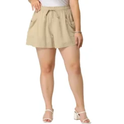 Agnes Orinda Women's Plus Pants Casual Drawstring Waist Shorts With Front Pokcets