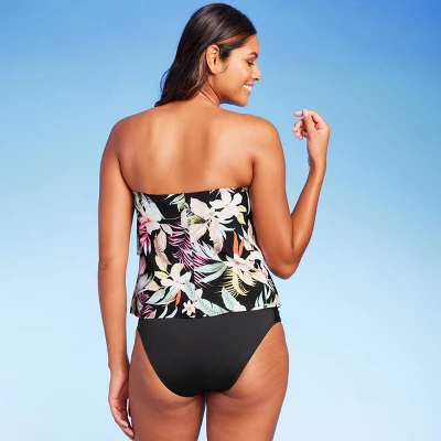 Women's Tropical Print Tiered Bandeau Tankini Top - Kona Sol™ Black 3 Women's Tropical Print Tiered Bandeau Tankini Top - Kona Sol™ Black