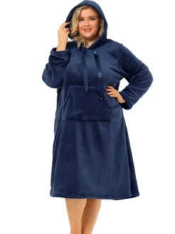 Agnes Orinda Women's Plus Size Flannel Hoodie Pocket Midi Nightgowns -Avenue Clothing Shop GUEST 237c0214 8230 44e8 a43c f17cd810e76e