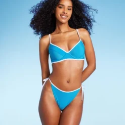 Women's Side-Tie Ribbed Hipster Bikini Bottom - Shade & Shore⢠Blue