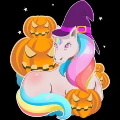 Junior's Design By Humans Cute Unicorn With Jack O Lantern Halloween T Shirt By Thebeardstudio T-Shirt