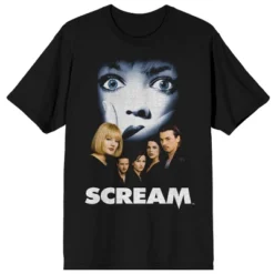 Scream 1-3 Distressed Movie Poster Crew Neck Short Sleeve Women's Black T-shirt -Avenue Clothing Shop GUEST 2a4a8bf7 1710 484e bcb6 66f25408015e