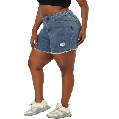 Agnes Orinda Women's Plus Size Jean High Waisted Raw Hem Stretched Distressed Denim Short 15 Agnes Orinda Women's Plus Size Jean High Waisted Raw Hem Stretched Distressed Denim Short - Image 13