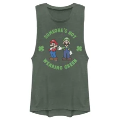 Junior's Nintendo Super And Luigi St. Patrick's Day Not Wearing Green Festival Muscle Tee -Avenue Clothing Shop GUEST 380dcffe 0f4a 4b4c 9d25 323975285aa6