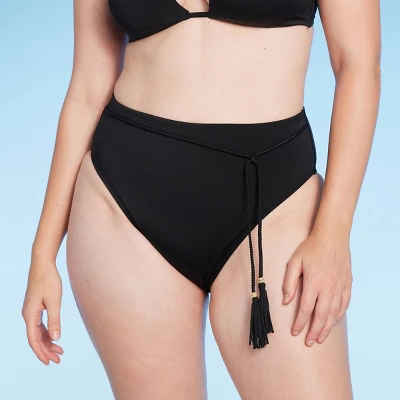 Women's High Waist High Leg Bead Detail Belted Bikini Bottom - Shade & Shore™ Black 5 Women's High Waist High Leg Bead Detail Belted Bikini Bottom - Shade & Shore™ Black - Image 3