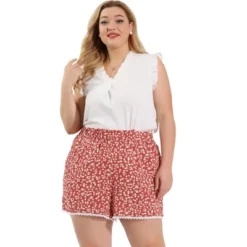 Agnes Orinda Women's Plus Size Shorts Elastic Waist Floral Print Lace Short Pants -Avenue Clothing Shop GUEST 44905d1b fe5a 47f8 9291 c79436239fdd