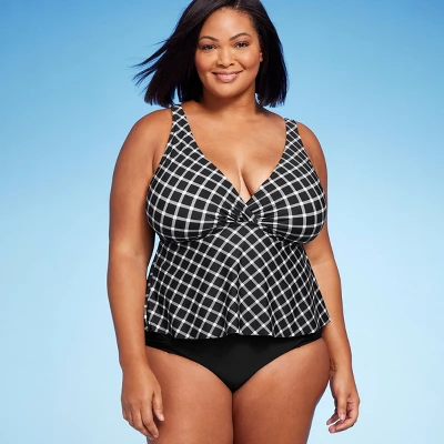 Women's V-Neck Gingham Cropped Tankini Top - Kona Sol™ Multi 6 Women's V-Neck Gingham Cropped Tankini Top - Kona Sol™ Multi - Image 4