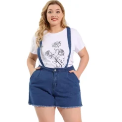 Agnes Orinda Women's Plus Size Denim Jumpsuit Shorts Fray Pocket Overalls Short Pants -Avenue Clothing Shop GUEST 52965b41 a5f9 4370 87a1 b769eeb4b036