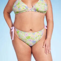 Women's Reversible Side-Tie Extra High Leg Cheeky Bikini Bottom - Wild Fable™ Green Floral Print/Purple Gingham Print -Avenue Clothing Shop GUEST 53223c69 479d 4c2f 9035 7c1cd38e2b40