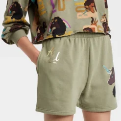 Women's Afro Unicorn Graphic Shorts - Green -Avenue Clothing Shop GUEST 54fe5430 b91d 4da1 b6d4 bdecf92eeeaf