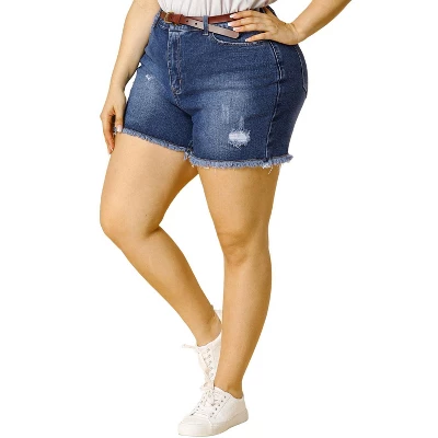 Agnes Orinda Women's Plus Size Jean High Waisted Raw Hem Stretched Distressed Denim Short 13 Agnes Orinda Women's Plus Size Jean High Waisted Raw Hem Stretched Distressed Denim Short - Image 11