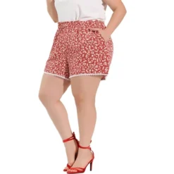 Agnes Orinda Women's Plus Size Shorts Elastic Waist Floral Print Lace Short Pants -Avenue Clothing Shop GUEST 59d10f3e c3b1 42af bc17 5437342ee24a
