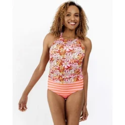 Lime Ricki Women's Groovy Blooms Double-Cinch Tankini Top