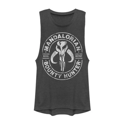 Junior's Star Wars The Mandalorian Seek & Destroy Stamp Festival Muscle Tee 4 Junior's Star Wars The Mandalorian Seek & Destroy Stamp Festival Muscle Tee - Image 2