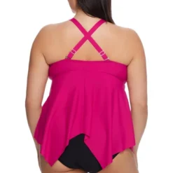 Birdsong Women's Plus Size Hibiscus Sharkbite Underwire Tankini Top - S30157P