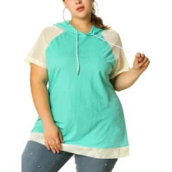Agnes Orinda Women's Plus Size Hoodies Raglan Short Sleeve Drawstring Top