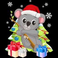 Junior's Design By Humans Santa Climbing Koala Bear Christmas T-Shirt By Thebeardstudio T-Shirt