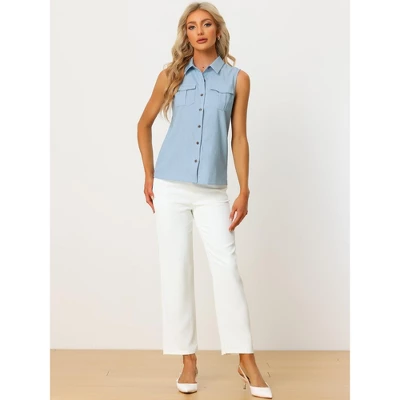 Allegra K Women's Summer Casual Collared Tank Top Button Down Sleeveless Work Shirt 5 Allegra K Women's Summer Casual Collared Tank Top Button Down Sleeveless Work Shirt - Image 3