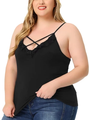 Agnes Orinda Plus Size Camisole For Women Contrast Lace Criss Cross V Neck Spaghetti Strap Top 3 Agnes Orinda Plus Size Camisole For Women Contrast Lace Criss Cross V Neck Spaghetti Strap Top