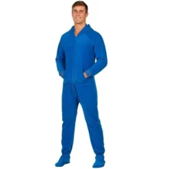 Footed Pajamas - Brilliant Blue Adult Hoodie Fleece Onesie