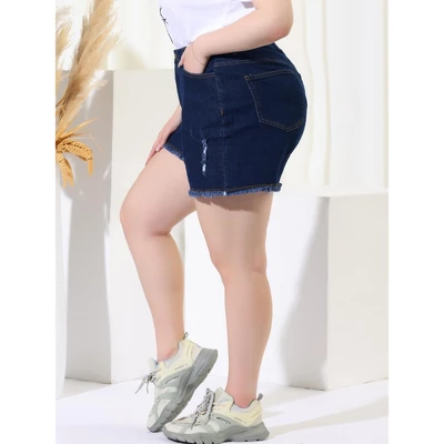 Agnes Orinda Women's Plus Size Jean High Waisted Raw Hem Stretched Distressed Denim Short 3 Agnes Orinda Women's Plus Size Jean High Waisted Raw Hem Stretched Distressed Denim Short