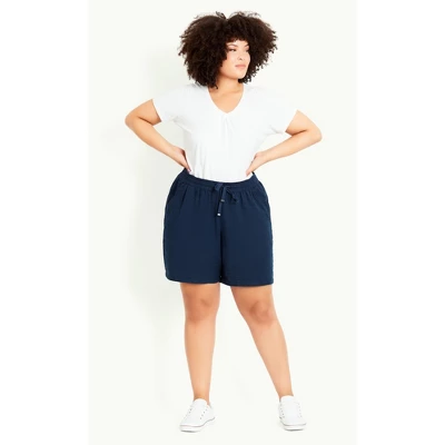 Women's Plus Size Linen Blend Short - Navy | EVANS 5 Women's Plus Size Linen Blend Short - Navy | EVANS - Image 3