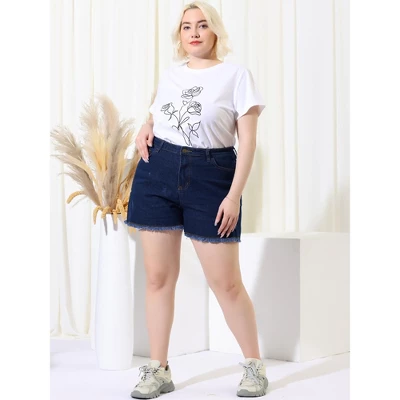 Agnes Orinda Women's Plus Size Jean High Waisted Raw Hem Stretched Distressed Denim Short 4 Agnes Orinda Women's Plus Size Jean High Waisted Raw Hem Stretched Distressed Denim Short - Image 2