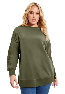 June + Vie By Roaman's Women’s Plus Size French Terry Boatneck Sweatshirt 4 June + Vie By Roaman's Women’s Plus Size French Terry Boatneck Sweatshirt - Image 2