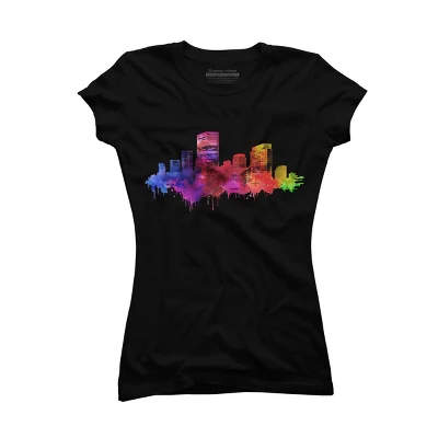 Junior's Design By Humans Color Drip City Buildings By Hkartist T-Shirt 4 Junior's Design By Humans Color Drip City Buildings By Hkartist T-Shirt - Image 2