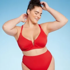 Women's Ribbed Longline V-Wire Bikini Top - Shade & Shore™ Red -Avenue Clothing Shop GUEST 900b84c8 9b9a 45af 88e6 baf11150e158