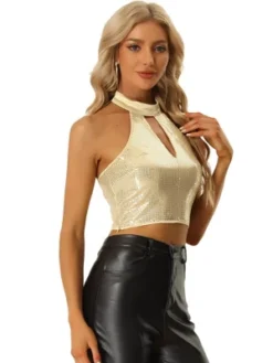 Allegra K Sequin Crop Top For Women's Halter Neck Cutout Shiny Party Top -Avenue Clothing Shop GUEST 9747d55b 8e2b 4604 9782 12f9ce3cb689