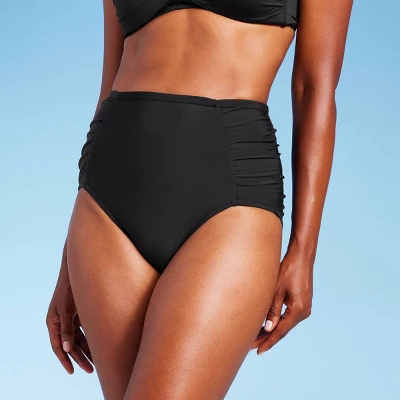 Women's UPF 50 Shirred Bikini Bottom - Aqua Green® Black 5 Women's UPF 50 Shirred Bikini Bottom - Aqua Green® Black - Image 3