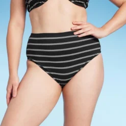 Women's Ribbed High Waist Bikini Bottom - Shade & Shore™ Black Striped -Avenue Clothing Shop GUEST 97dadde1 1c69 4afc 8cee 32b48681cc43